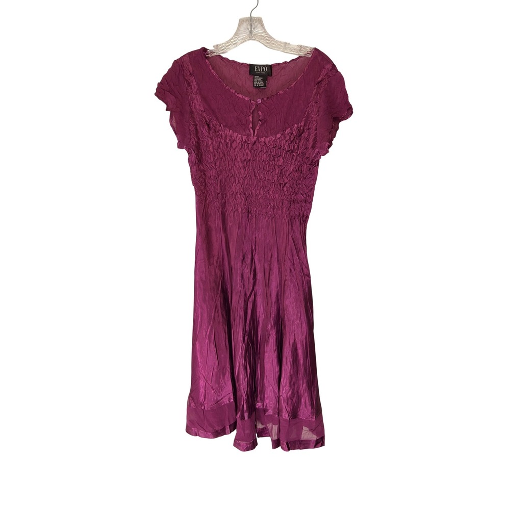 Expo Vintage Dress Purple Satin Crinkle Whimsigoth Short‎ Sleeve Popcorn Sheer